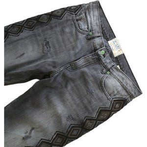 Sandrine Rose grey embroidered distressed jeans